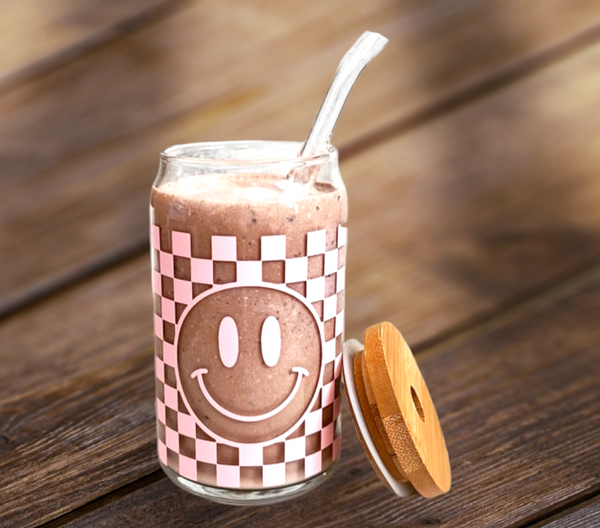 Smiley Face Retro Iced Coffee Glass Cup,Groovy Coffee Glass.