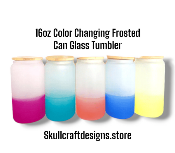 Custum glass can/ 16oz Color Changing Frosted Can Glass Tumbler custom