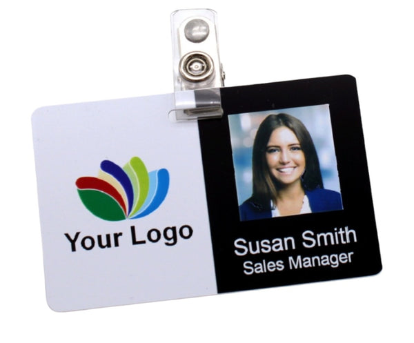 Custom Photo ID Badge with Optional Attachment - Personalized Name Tag for Business, Healthcare, School